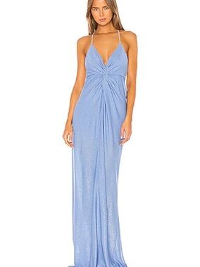 “Twist Gown with Crystal Straps- Ice” Maxi Backless Low Back Dress Sparkly Blue